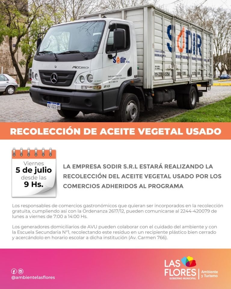 ESTE VIERNES 5 RECOLECCIÓN DE ACEITE VEGETAL USADO