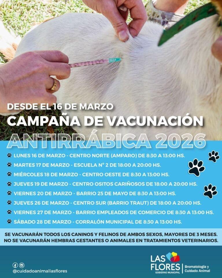 DESDE EL 16 DE MARZO SE REALIZARÁ LA CAMPAÑA DE VACUNACIÓN ANTIRRÁBICA 2026