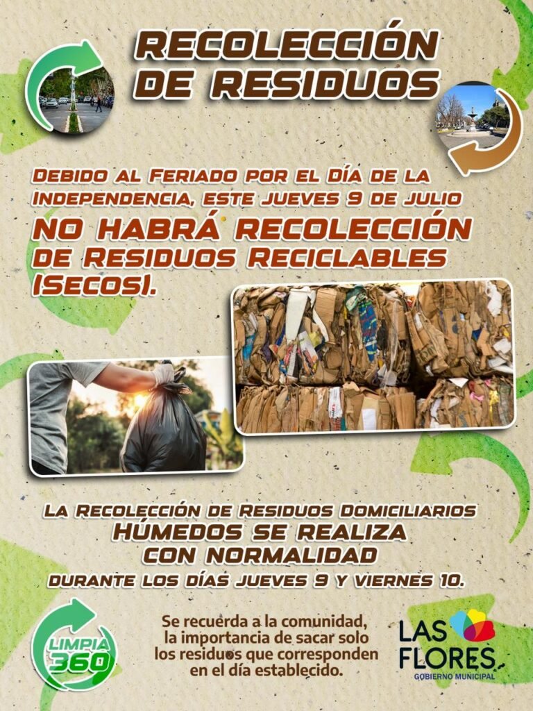 CÓMO SERÁ LA RECOLECCIÓN DE RESIDUOS DURANTE EL FERIADO
