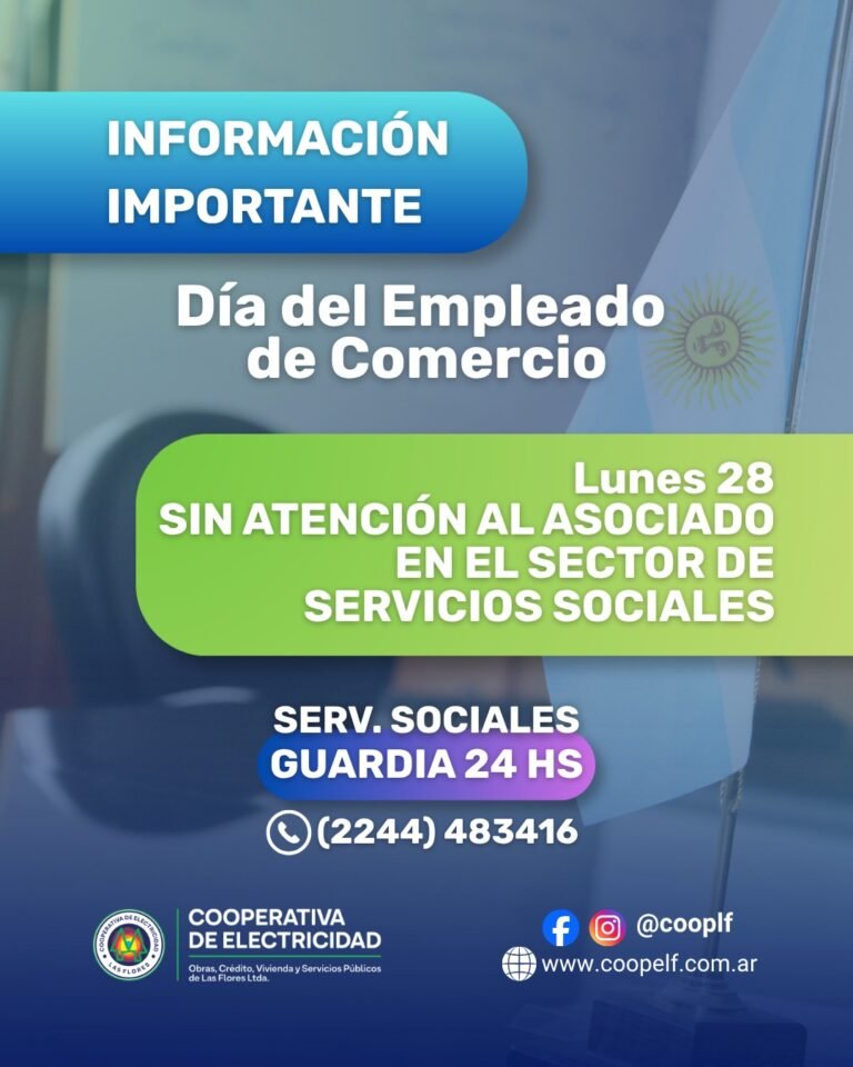 La Cooperativa de Electricidad informa sobre la atención de Servicios Sociales el lunes 28
