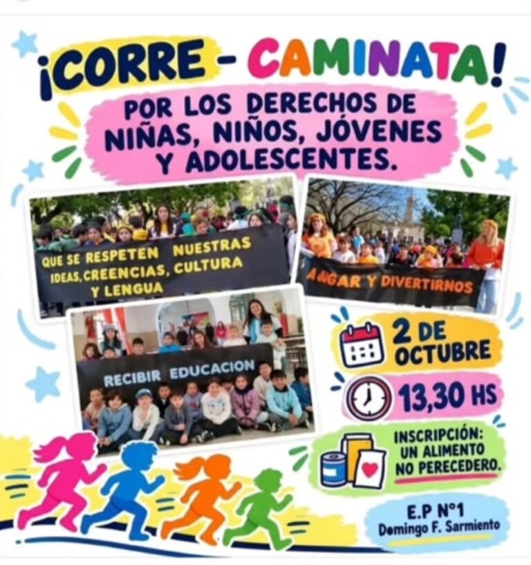 La Escuela Primaria N.º 1 invita esta tarde a una corre-caminata por los derechos de las infancias