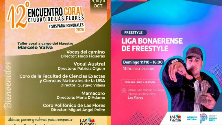 Agenda cultural: Encuentro Coral y Liga Bonaerense de Freestyle en Las Flores