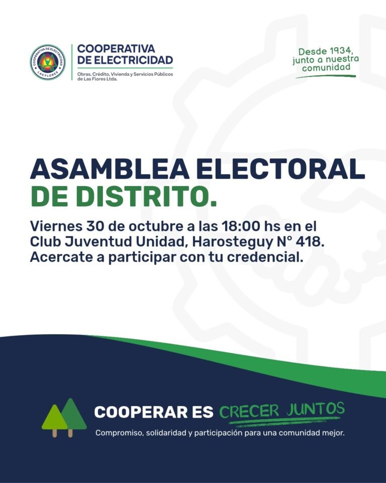 La Cooperativa realizará la Asamblea Electoral de Distrito este viernes