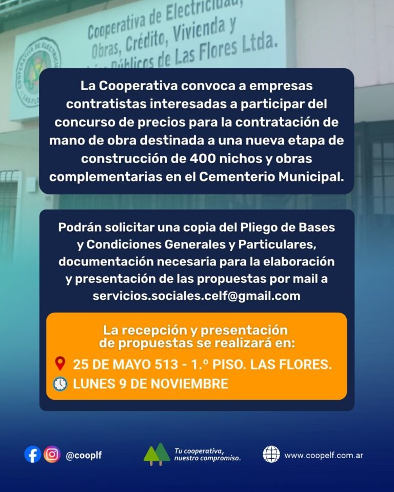 CONVOCATORIA A EMPRESAS CONTRATISTAS PARA LA CONSTRUCCIÓN DE 400 NICHOS